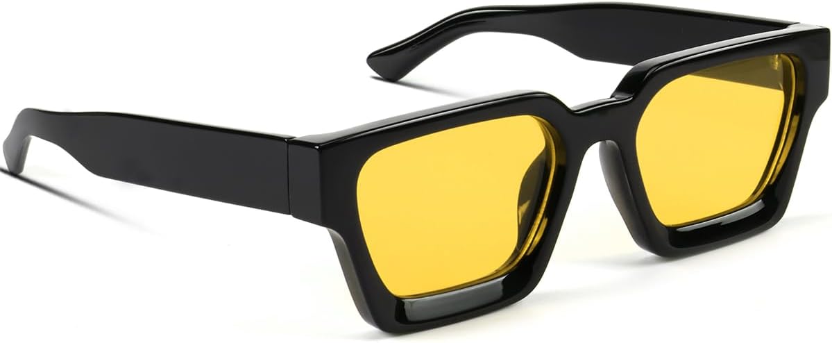 

Модные квадратные солнцезащитные очки для мужчин и женщин, толстые прямоугольные солнцезащитные очки с защитой от УФ-излучения, дизайнерский стиль GFUIARA, Black/Light Yellow