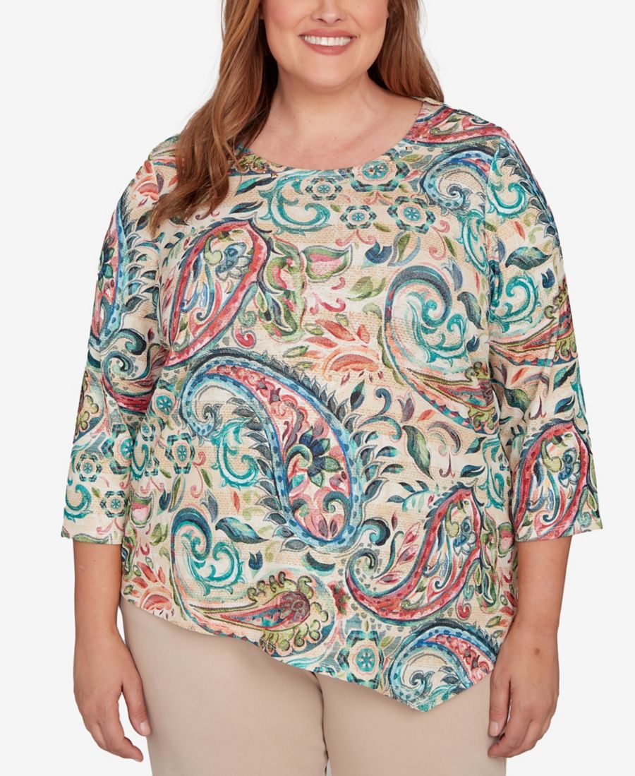 

Вязаный пуловер большого размера Saratoga Springs с классическим узором пейсли Alfred Dunner, Jade Multi