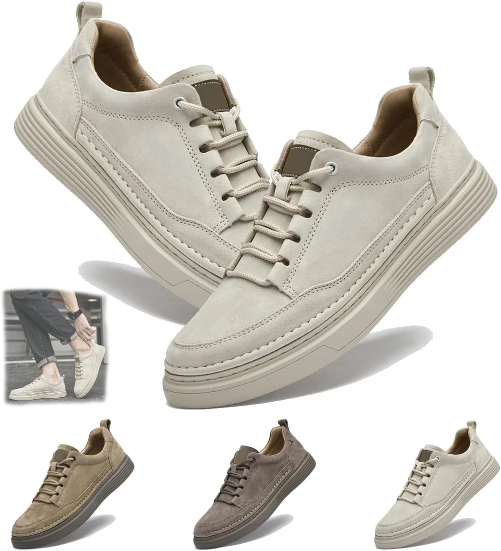 

Замшевые кроссовки для мужчин, повседневные кроссовки из кожи, мягкие для ходьбы, противоскользящие, дышащие, для вождения, легкие кеды, комфортные кожаные скелетные кроссовки Generic, бежевый