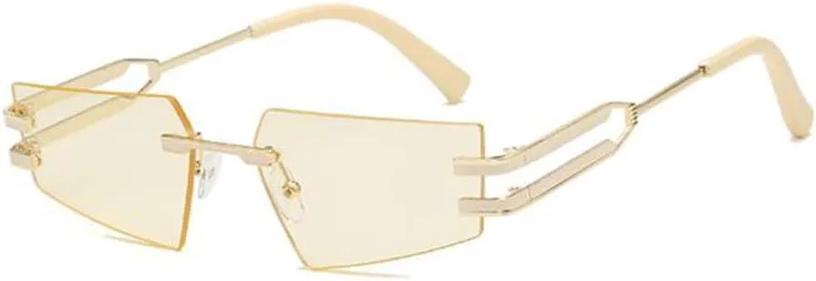 

Солнцезащитные очки FUK без оправы с металлическими дужками и алмазной огранкой, линзы неправильной формы, для мужчин и женщин, Gold Frame Champagne Flakes