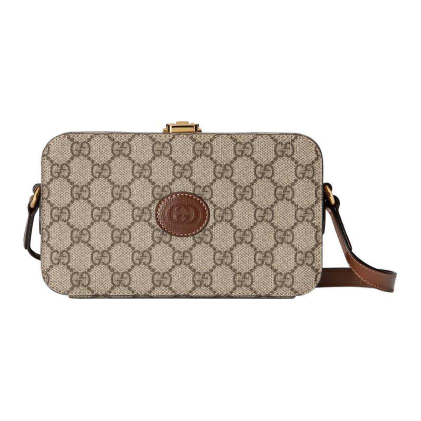 

Сумка через плечо из холста мини женская бежевая и черная GUCCI