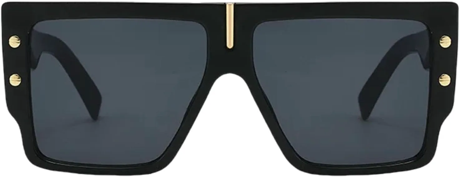 

Роскошные солнцезащитные очки с плоской верхней частью для женщин и мужчин, винтажные, увеличенного размера, популярные, с заклепками TYUVIVO, Black Black