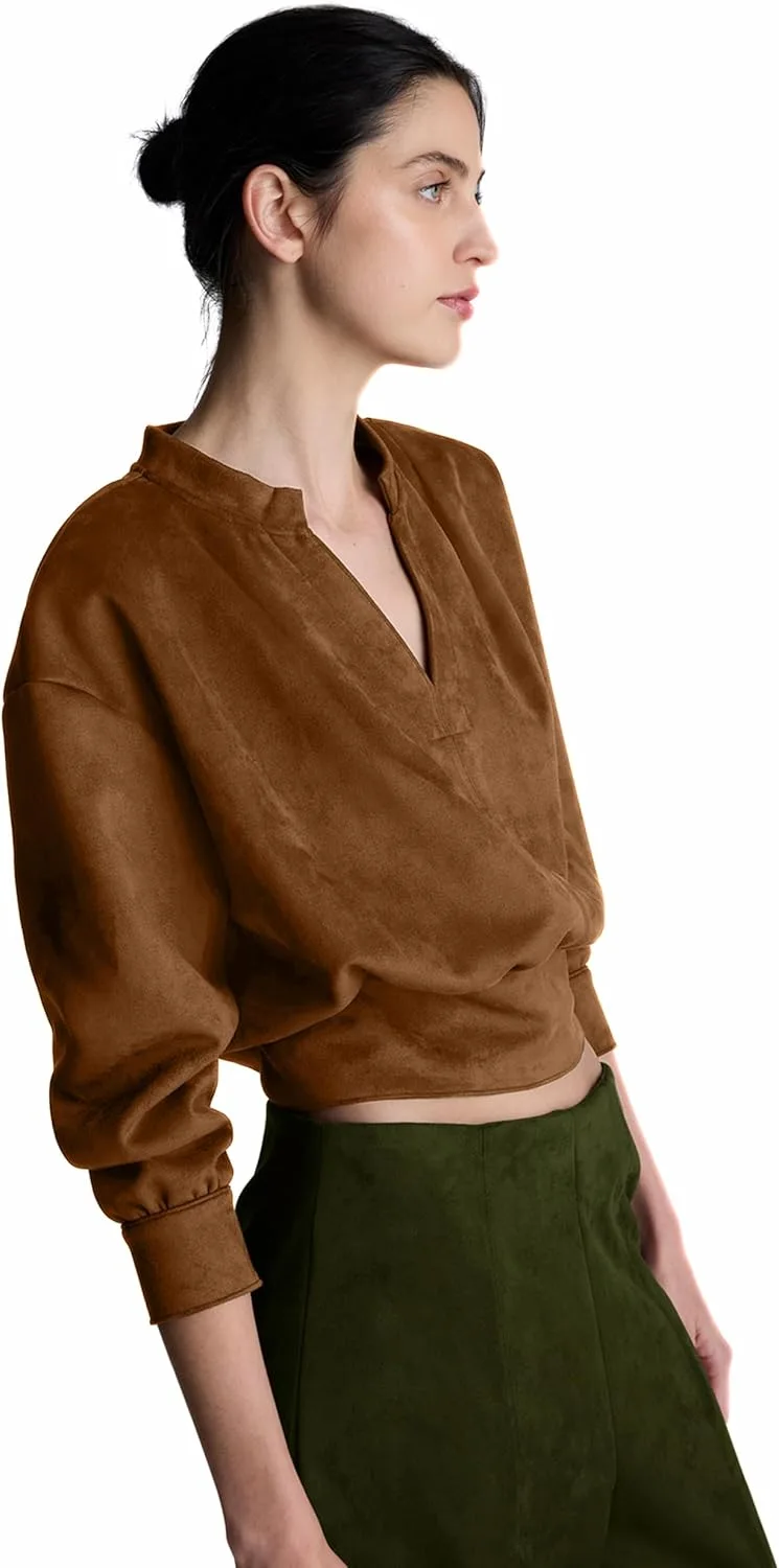 

Kenneth Cole женский топ с длинными рукавами и V-образным вырезом из замши