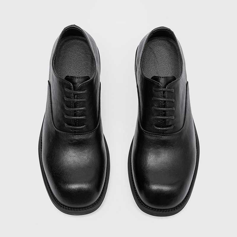 WEISHIBANGWEI Повседневные кожаные туфли мужские черные с потайным клином, цвет Black Hidden Wedge — фото 4