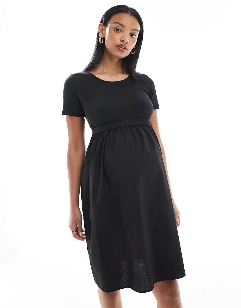 

Мини-платье для беременных из хлопкового поплина Mamalicious, черное