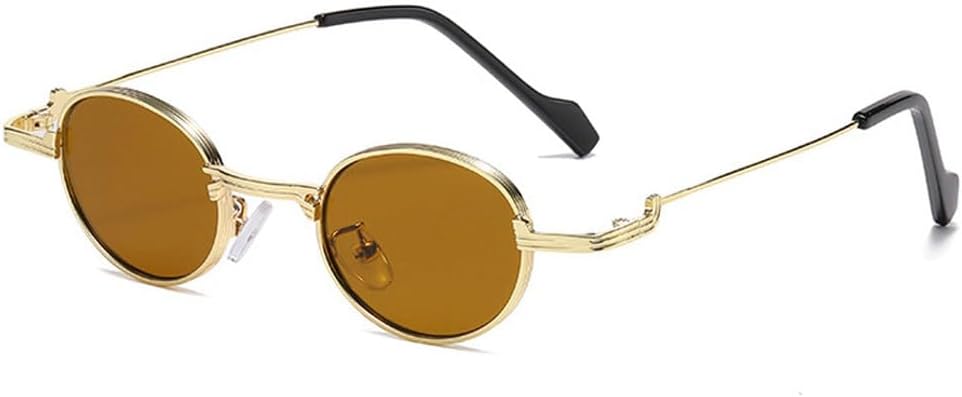 

Ретро уникальные овальные солнцезащитные очки в металлической оправе для женщин, модные прозрачные линзы цвета океана, защита от УФ-излучения UV400, модные панк-солнцезащитные очки для мужчин TKKTLLT, Golden Tea