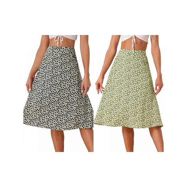 

2 упаковки женской расклешенной миди-юбки до колена из шифона с поясом Inspire Chic, Apricotblackgreenwhite