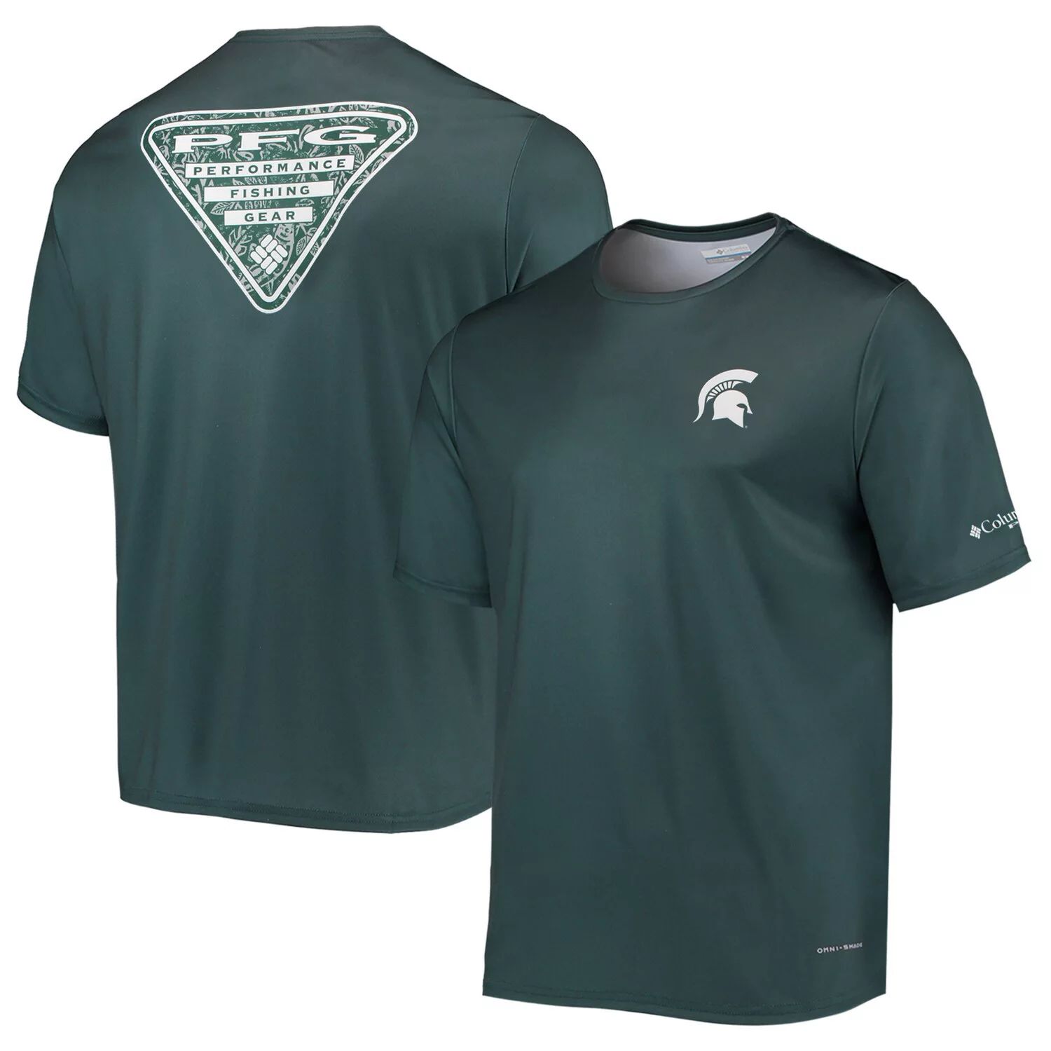 

Мужская футболка Columbia Green Michigan State Spartans Terminal Tackle Omni-Shade