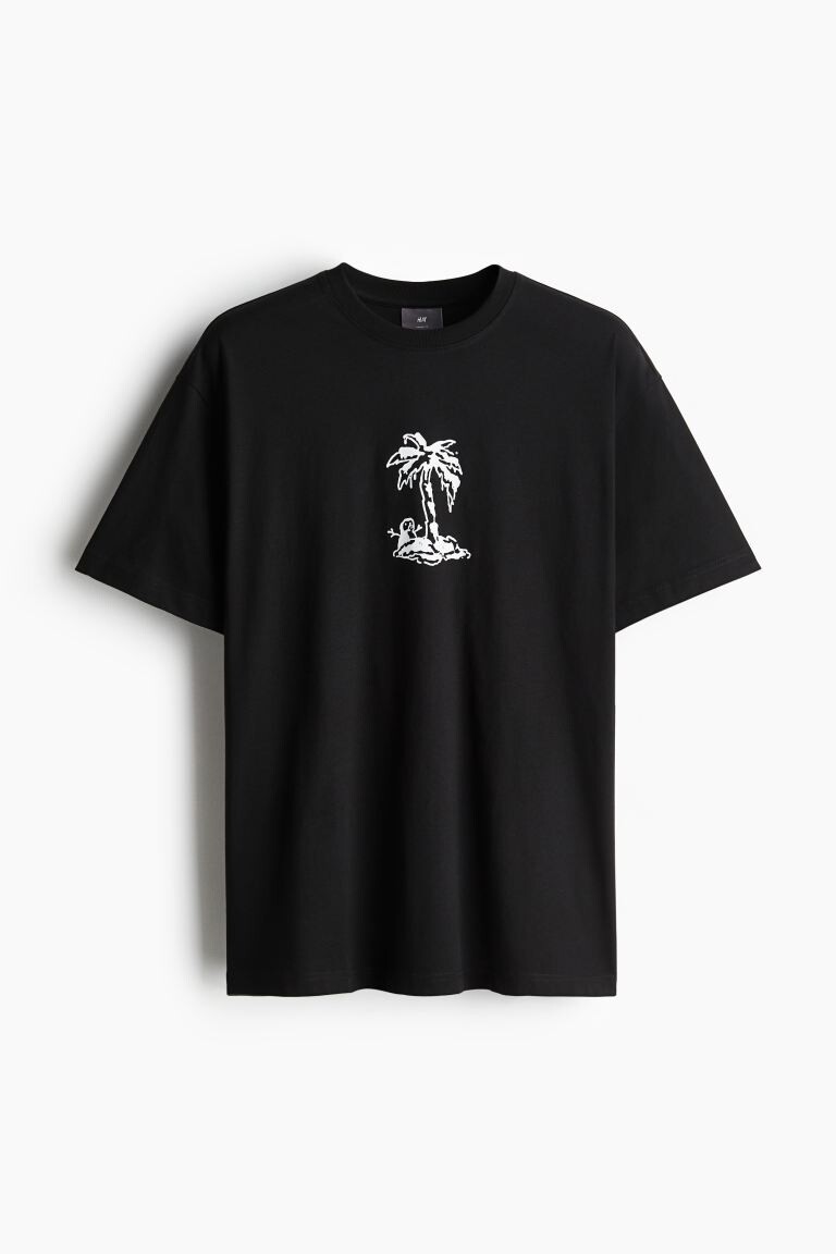 

Футболка с принтом свободного кроя H&M, черный
