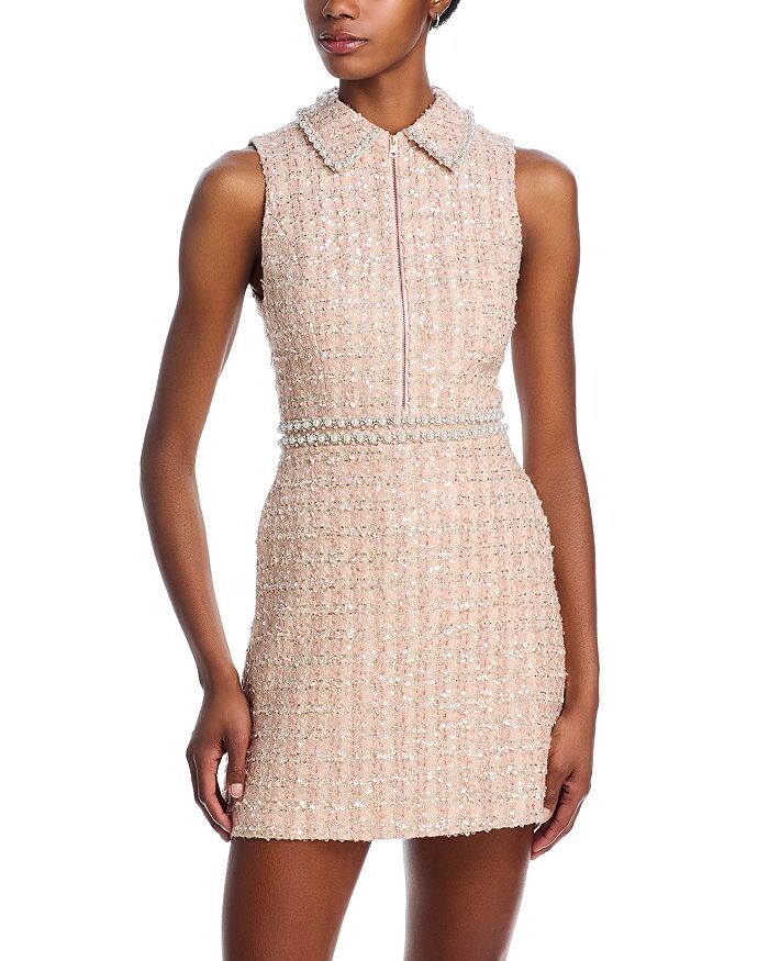 

Украшенное твидовое платье с воротником Alice and Olivia Ellis, розовый