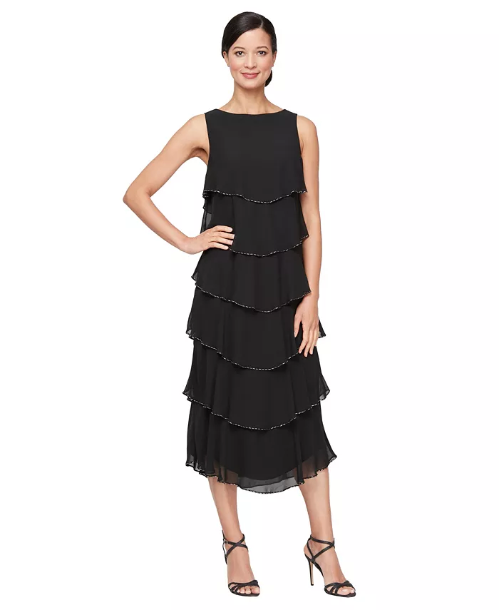 

Женское платье миди с лодочкой и ярусами из бусин Sl Fashions, черный