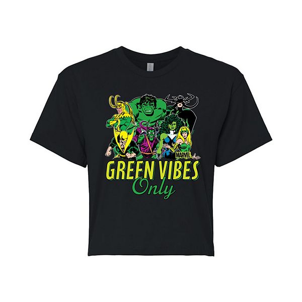 

Джинсовая укороченная футболка Juniors green vibes only Marvel, Зеленый, Джинсовая укороченная футболка Juniors green vibes only Marvel