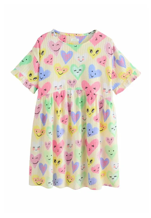 Платье-Джерси с коротким рукавом, прямого кроя. Next, Light Yellow Heart Print