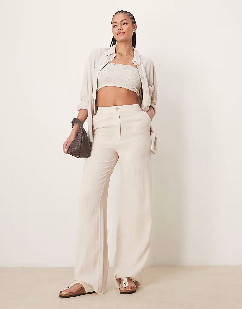 

ASOS DESIGN Высокие свободные прямые брюки каменно-розового цвета с льном