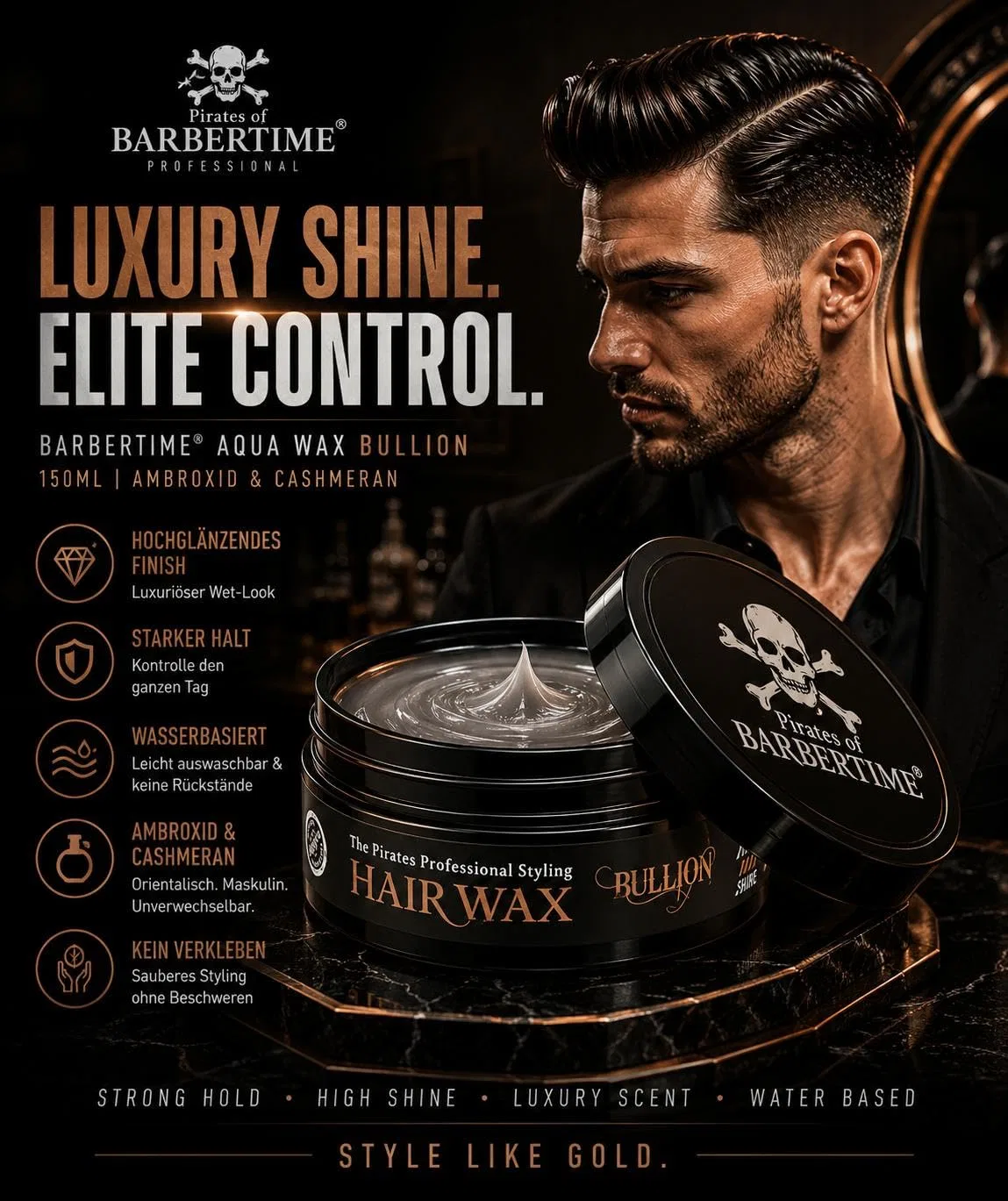 Воск для волос Aqua Wax Shiny Finish & Strong Hold с ароматом амброксида и кашмерана, 6 x 150 мл Barbertime — фото 2