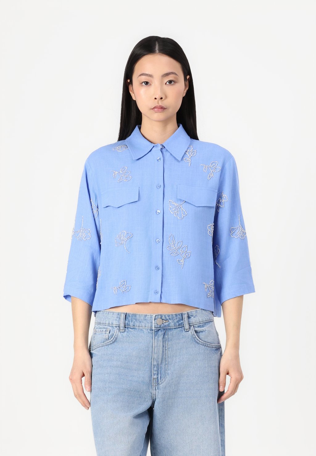 

Блузка на пуговицах OBJMIKA CROPPED SHIRT Object, синий