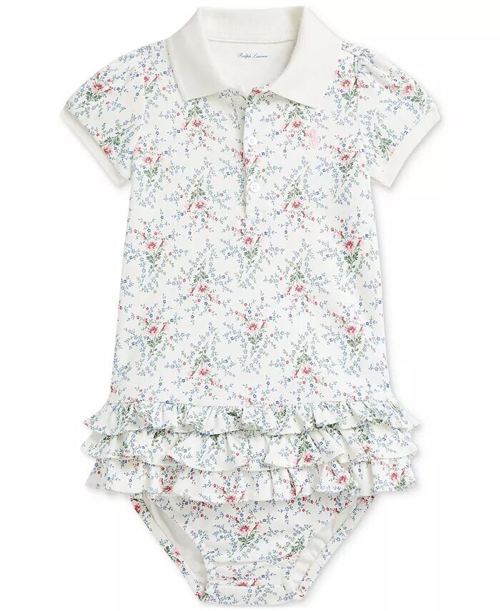 

Платье-поло из хлопка с оборками Polo Ralph Lauren, мультиколор