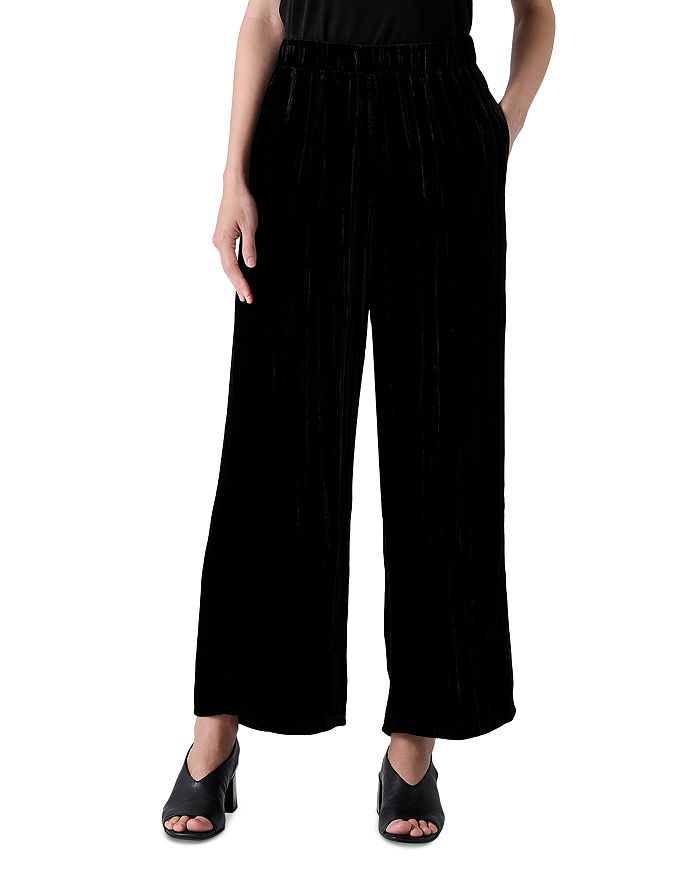

Широкие брюки до щиколотки из мятого бархата Eileen Fisher, черный