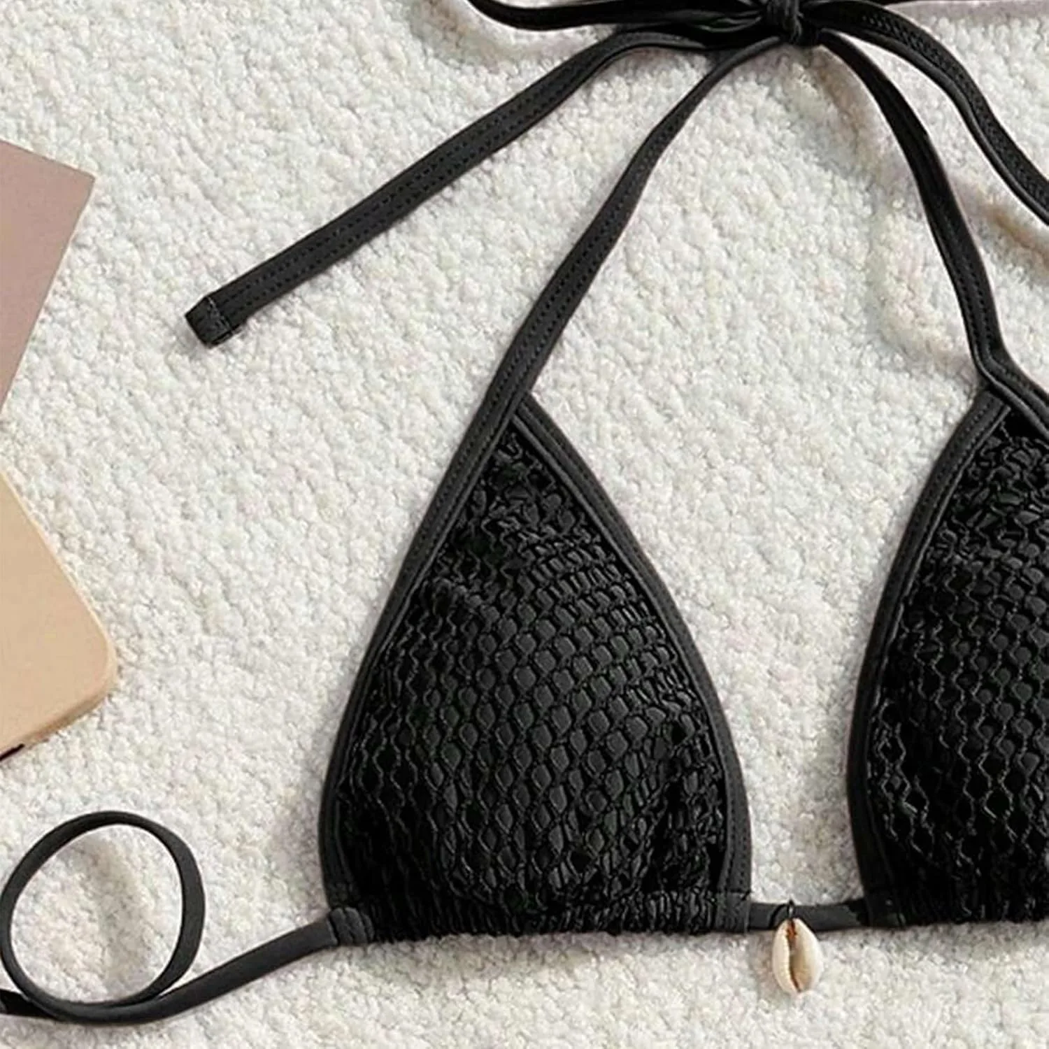 Женский купальник из 3 частей: бикини-бикини с завязками на шее и юбкой-накидкой для пляжного отдыха Generic, черный — фото 4