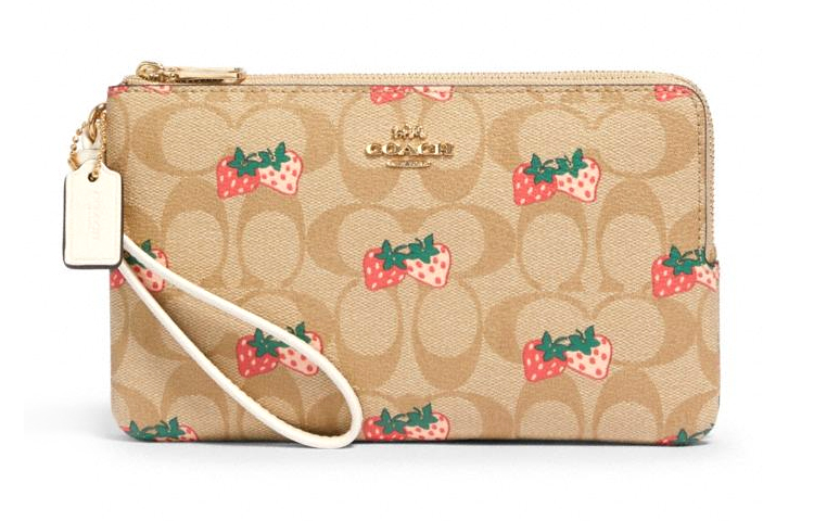 

COACH Кошелек с двойной молнией, покрытый холстом с гладкой кожей, женский, светло-хаки