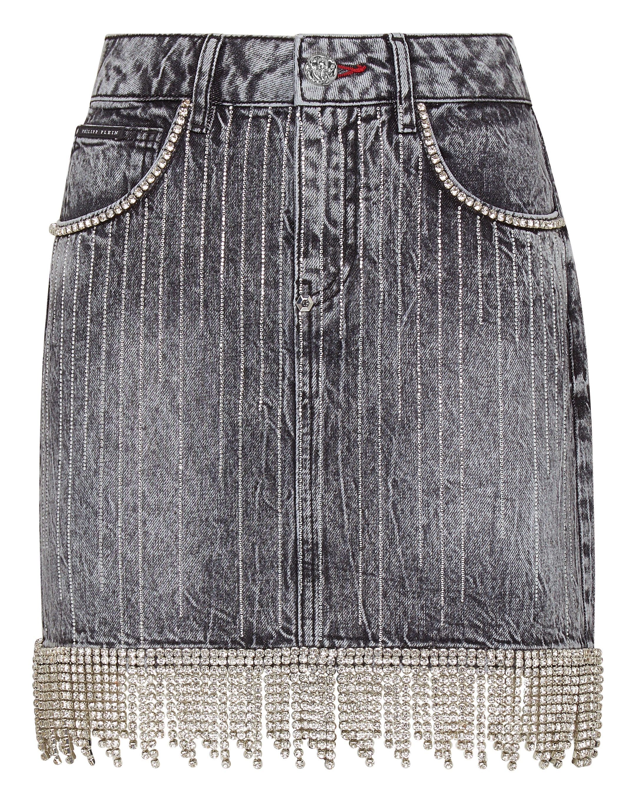 

Джинсовая юбка с бахромой из кристаллов PHILIPP PLEIN, цвет storm grey