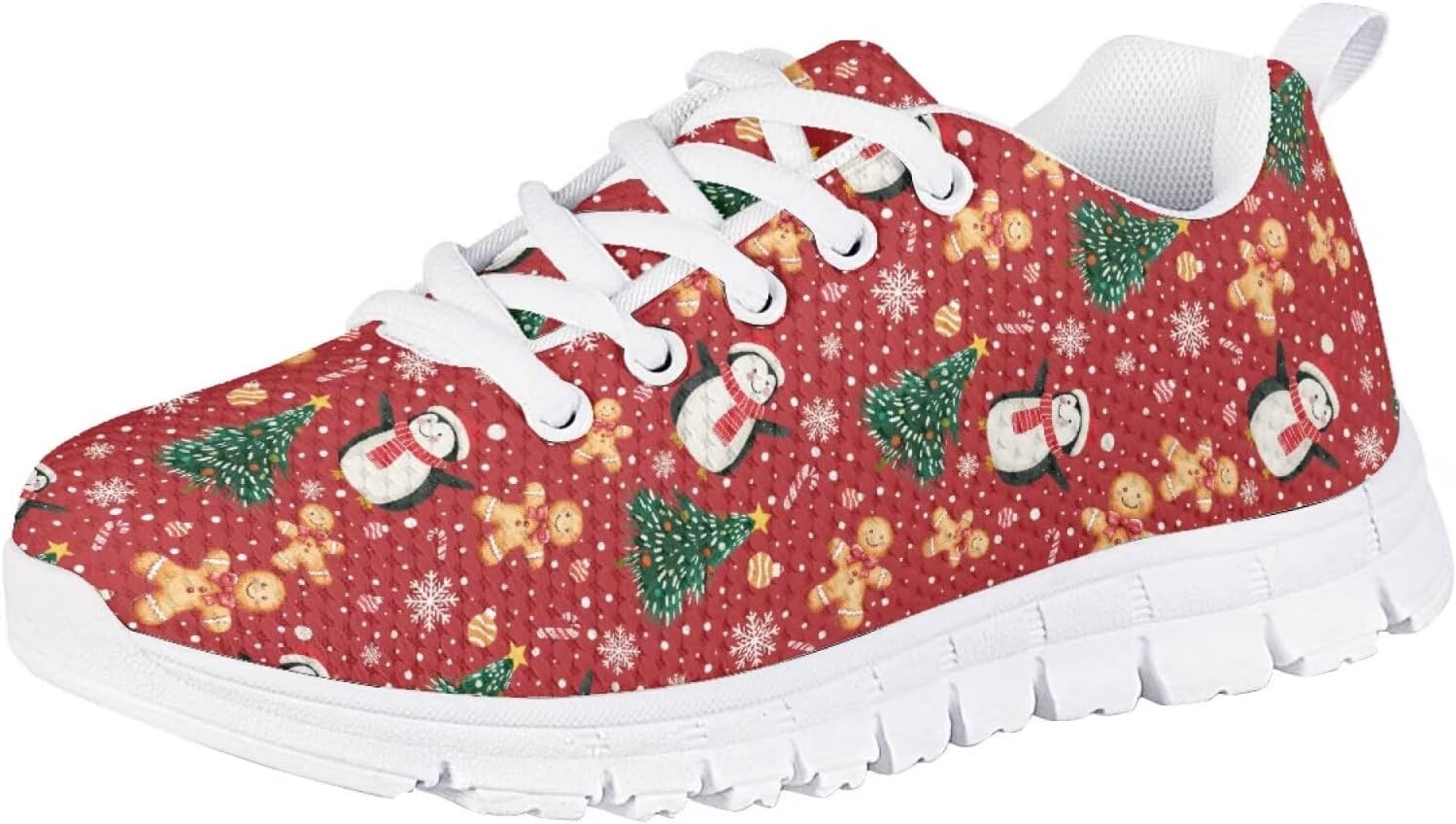

Рождественские кроссовки Forchrinse для девочек и мальчиков, легкие шнурованные ходовые кроссовки, повседневные беговые кроссовки с противоскользящей подошвой, Christmas Penguin