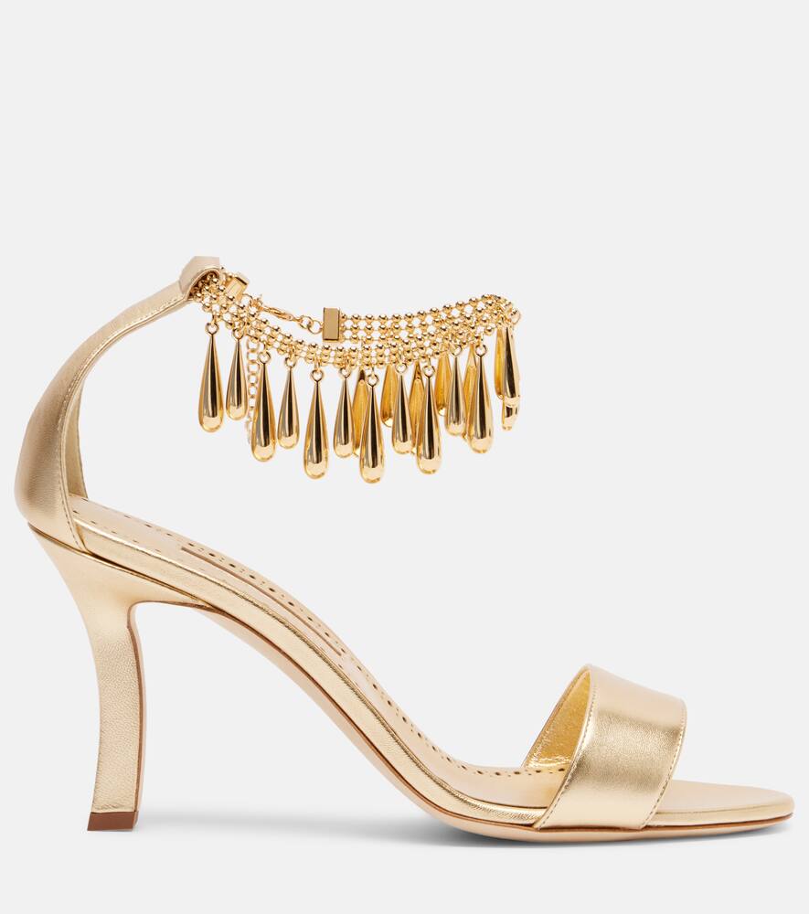 Nicusan 90 сандалии из кожи с декором Manolo Blahnik, Gold 7103 — фото 4
