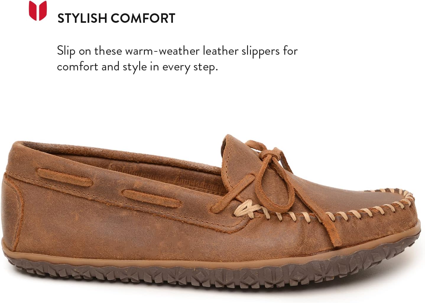 Мокасины Minnetonka Men's Tread из замши для мужчин - водоотталкивающие домашние и тапочки с резиновой подошвой MinnTREAD, коричневый — фото 2