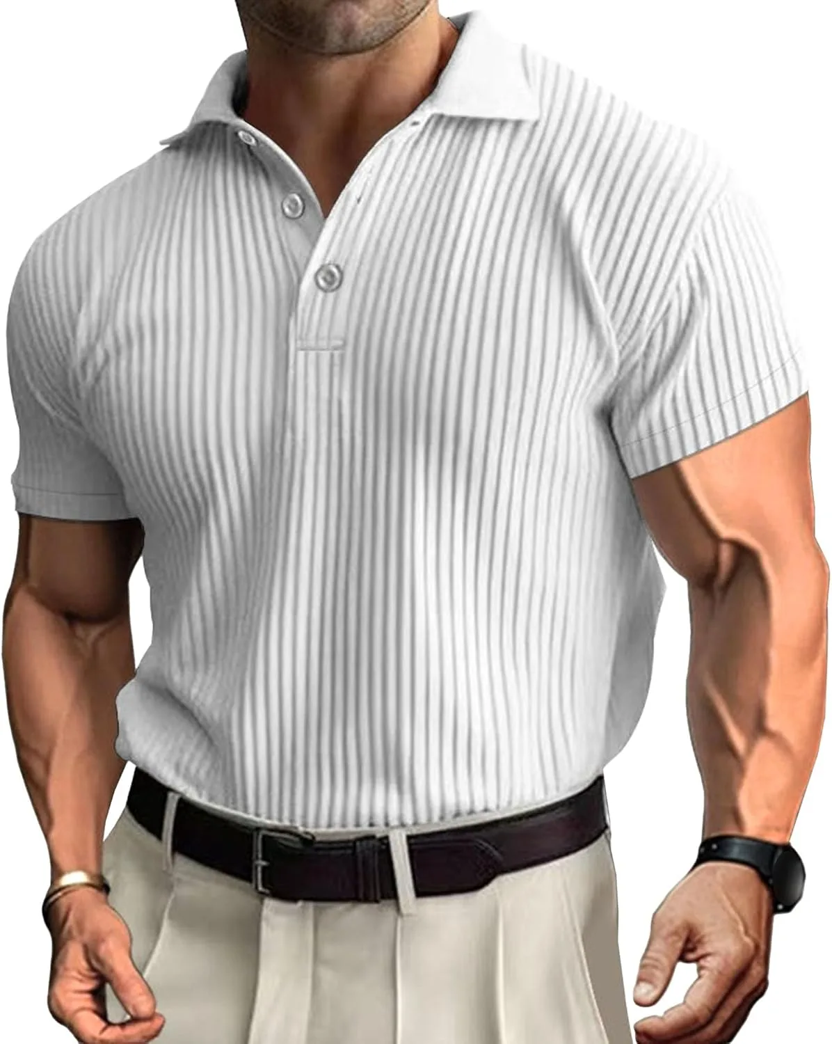 

Мужская короткая рубашка-поло с ребристой вязкой, легкая, для лета Aosufei