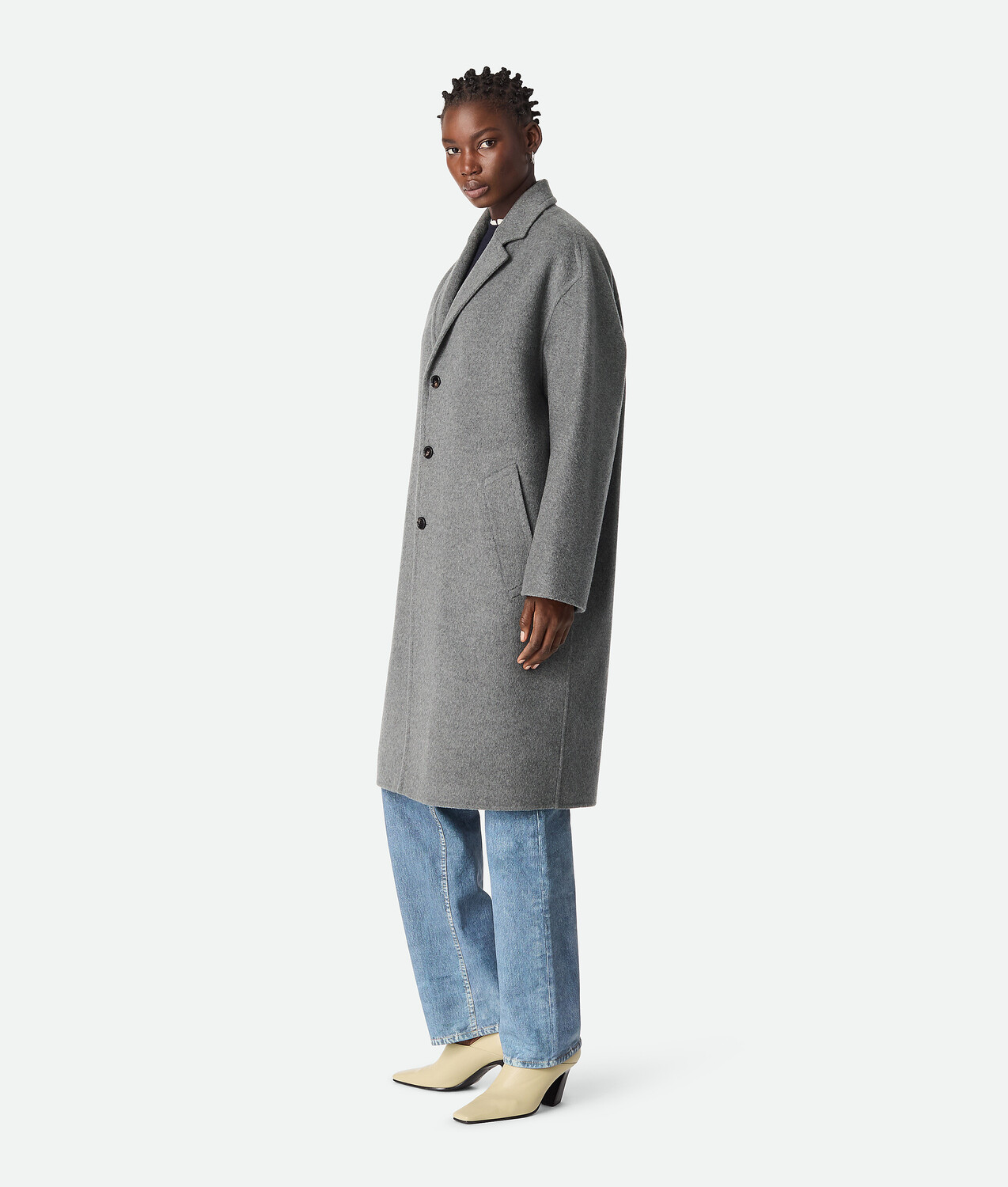 Double splitable cashmere coat BOTTEGA VENETA, серый меланж — фото 2