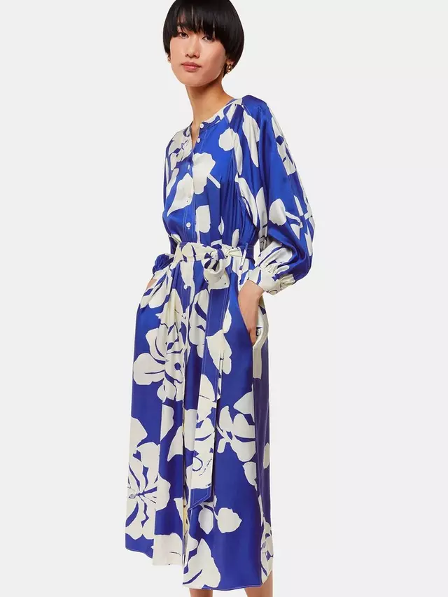 

Платье Whistles Mabel Hawaiian Print Satin Midi Shirt, цвет blue/multi