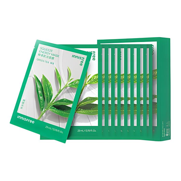 Набор увлажняющих тканевых масок для лица Innisfree Green Tea Energy Mask, 24 шт — фото 4