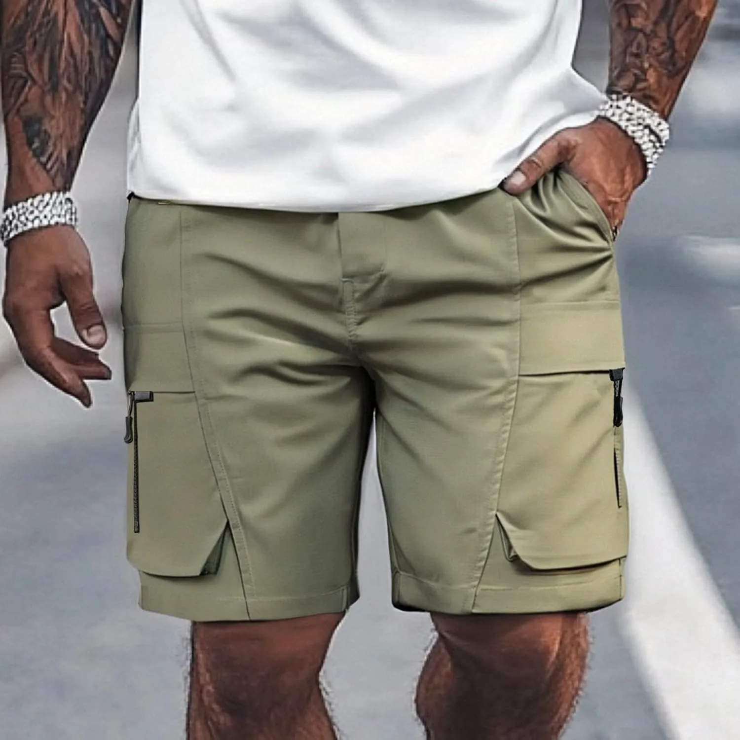 Mens Casual Shorts Lightweight Breathable Loose Fit with Drawstring Pockets for Summer Outdoor Walking Travel Generic, зеленый — фото 3