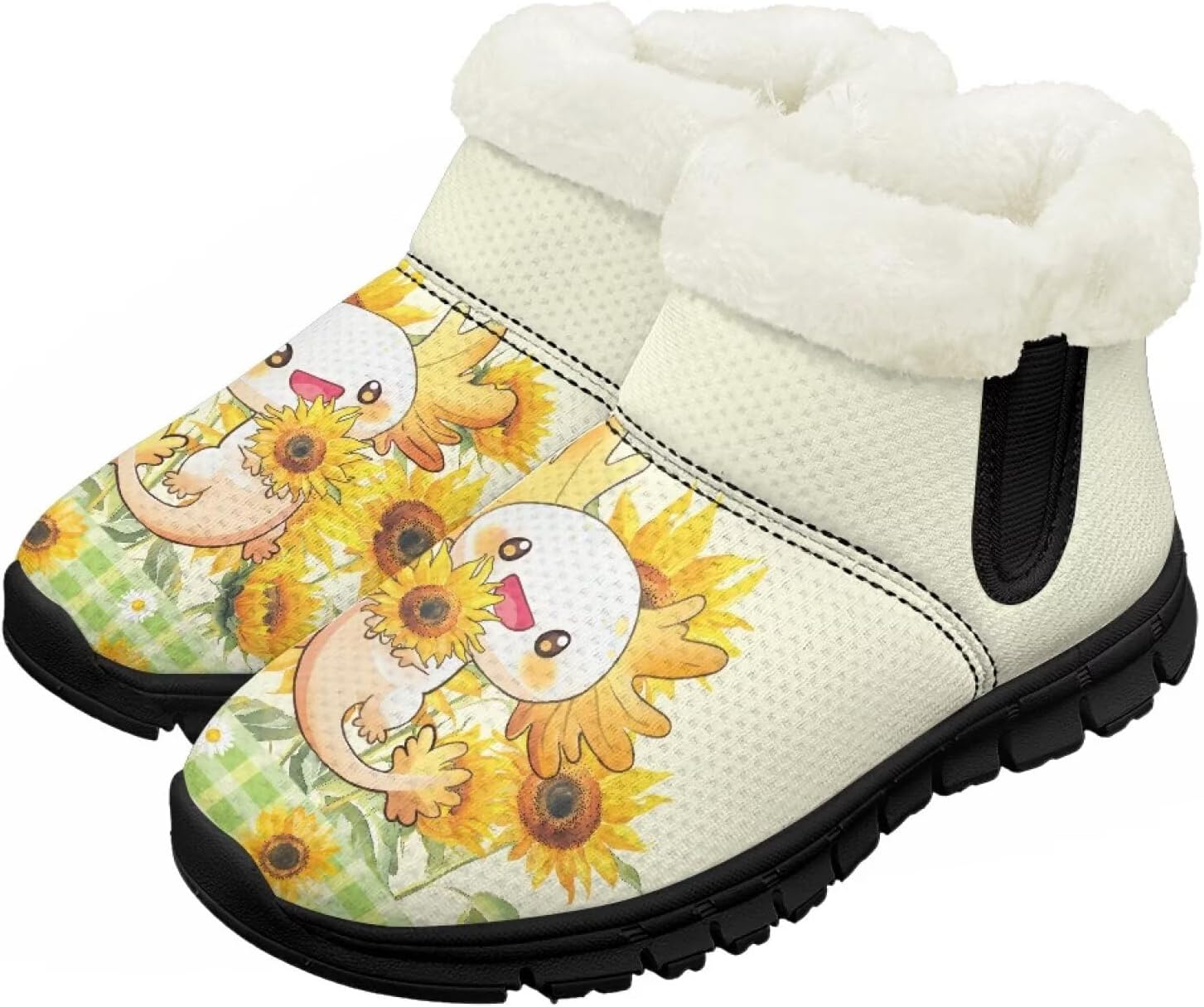 

Детские зимние ботинки для мальчиков и девочек, утепленные высокие кеды с подошвой против скольжения и флисовой подкладкой, пушистые слипоны Chririnla, Sunflower Axolotl