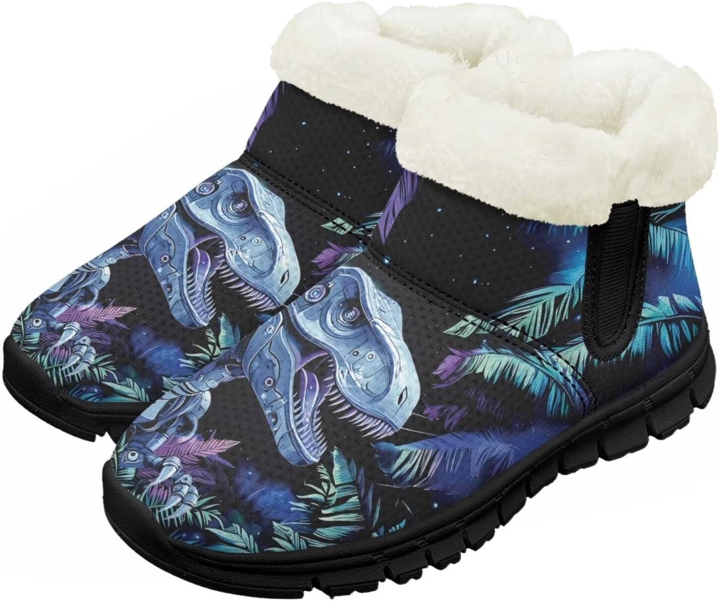 

Зимние детские ботинки Chririnla для мальчиков и девочек, с теплой подкладкой из искусственного меха, короткие ботильоны, противоскользящие, для малышей и детей постарше, Dinosaur