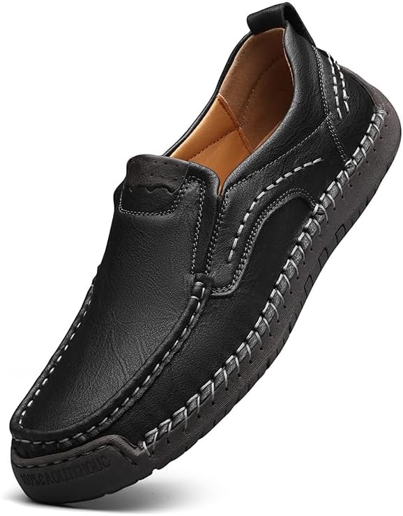 

Мужские кожаные слипоны GREKS, ручная работа, удобная повседневная и дышащая обувь для вождения, черный