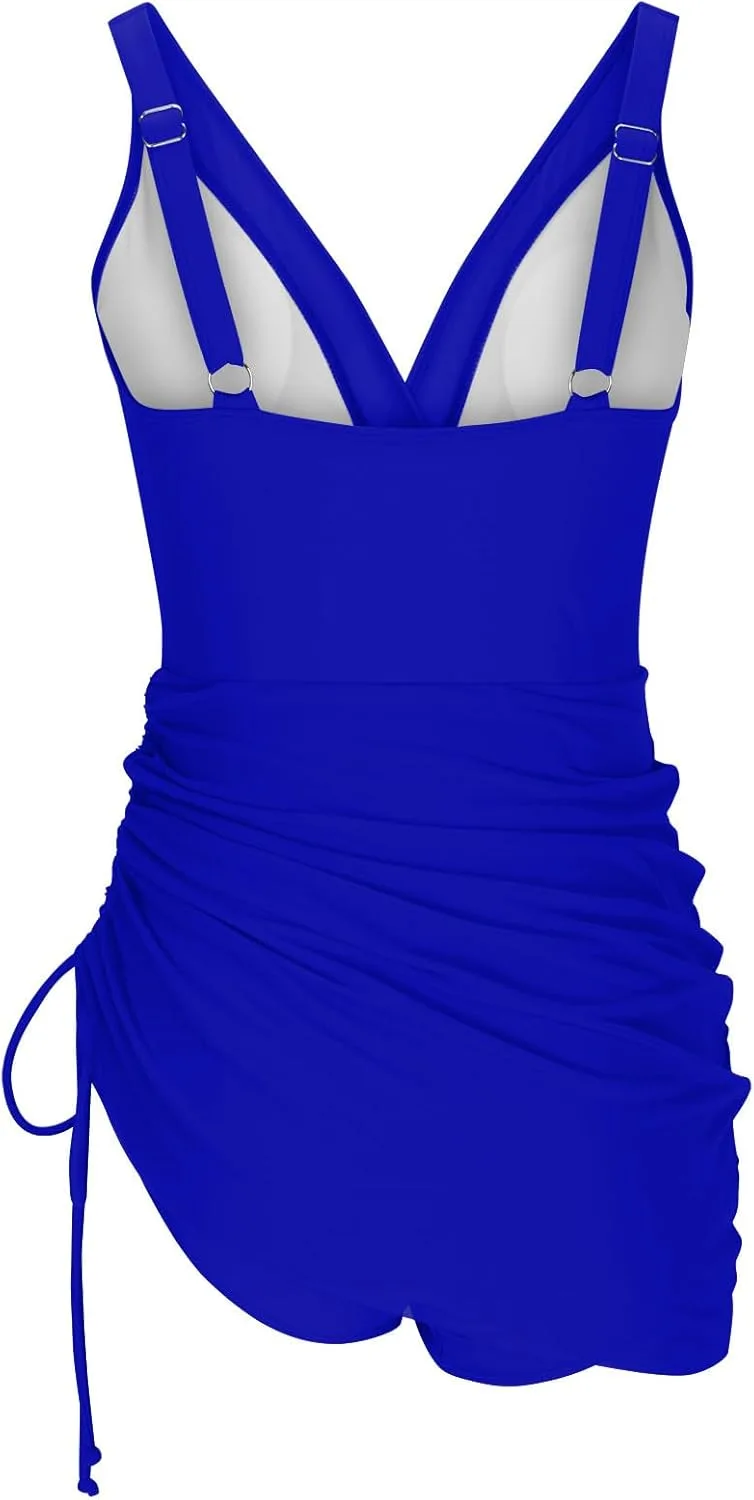 Женский слитный купальник-платье с эффектом утягивания живота, купальник с эффектом пуш-ап, сексуальный прозрачный сетчатый саронг Generic, синий — фото 4