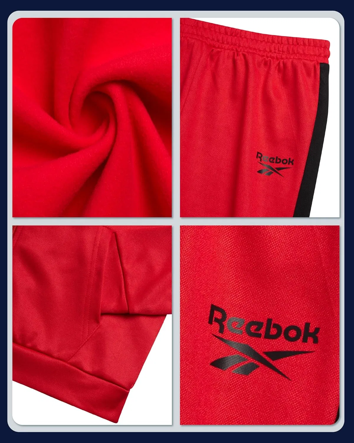 Детский спортивный костюм Reebok для мальчиков - комплект из двух предметов: спортивные трикотажные джоггеры, куртка на молнии с флисовой подкладкой и спортивные штаны для активного отдыха, Vector Rose Red — фото 3
