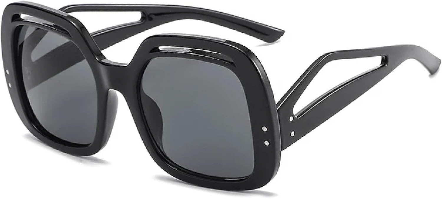 

Модные солнцезащитные очки для женщин, стильные, с полыми дужками, в стиле панк, для мужчин, в большой оправе, винтажные очки, защита от УФ-излучения UV400 VVTWSSW, Black-black