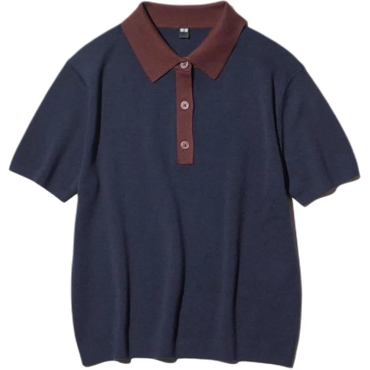 UNIQLO Футболка-поло женская navy blue с воротником