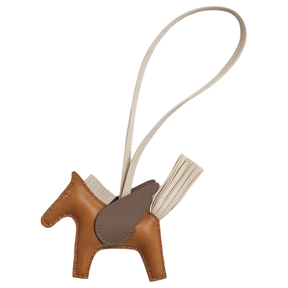 

HERMES Rodeo Pegase Milo аксессуар для сумки из ягненка и телячьей кожи Swift, маленький, унисекс, Gold Brown & Chalk White