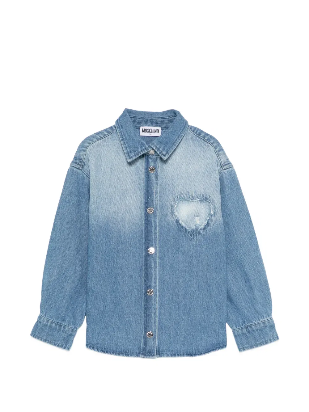 Джинсовая рубашка, украшенная сердечками Moschino Kids, синий