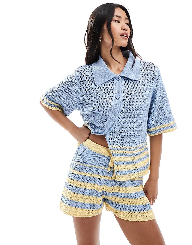 

Вязаные шорты крючком ASOS DESIGN в сине-желтую полоску — часть комплекта