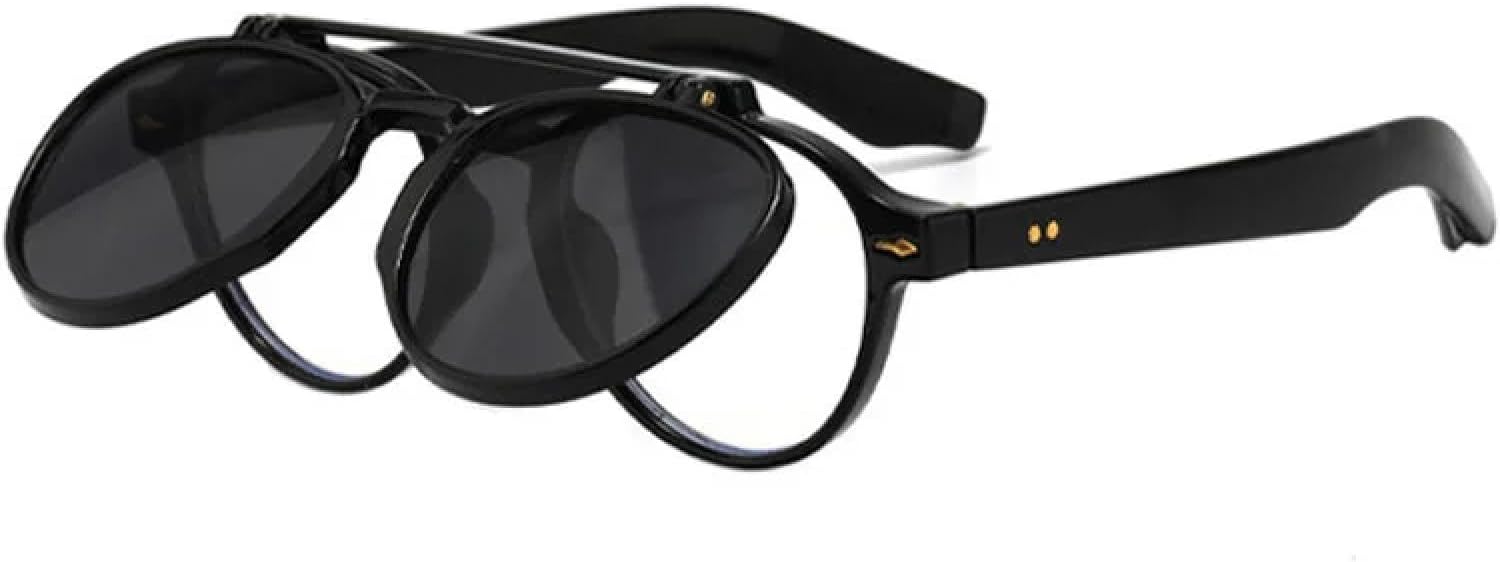 

Классические солнцезащитные очки-книжки для женщин и мужчин, популярные, с двойной перемычкой, в стиле панк, с градиентом и заклепками, круглые, с защитой от УФ-излучения UV400 MWTSYSQ, Black-black