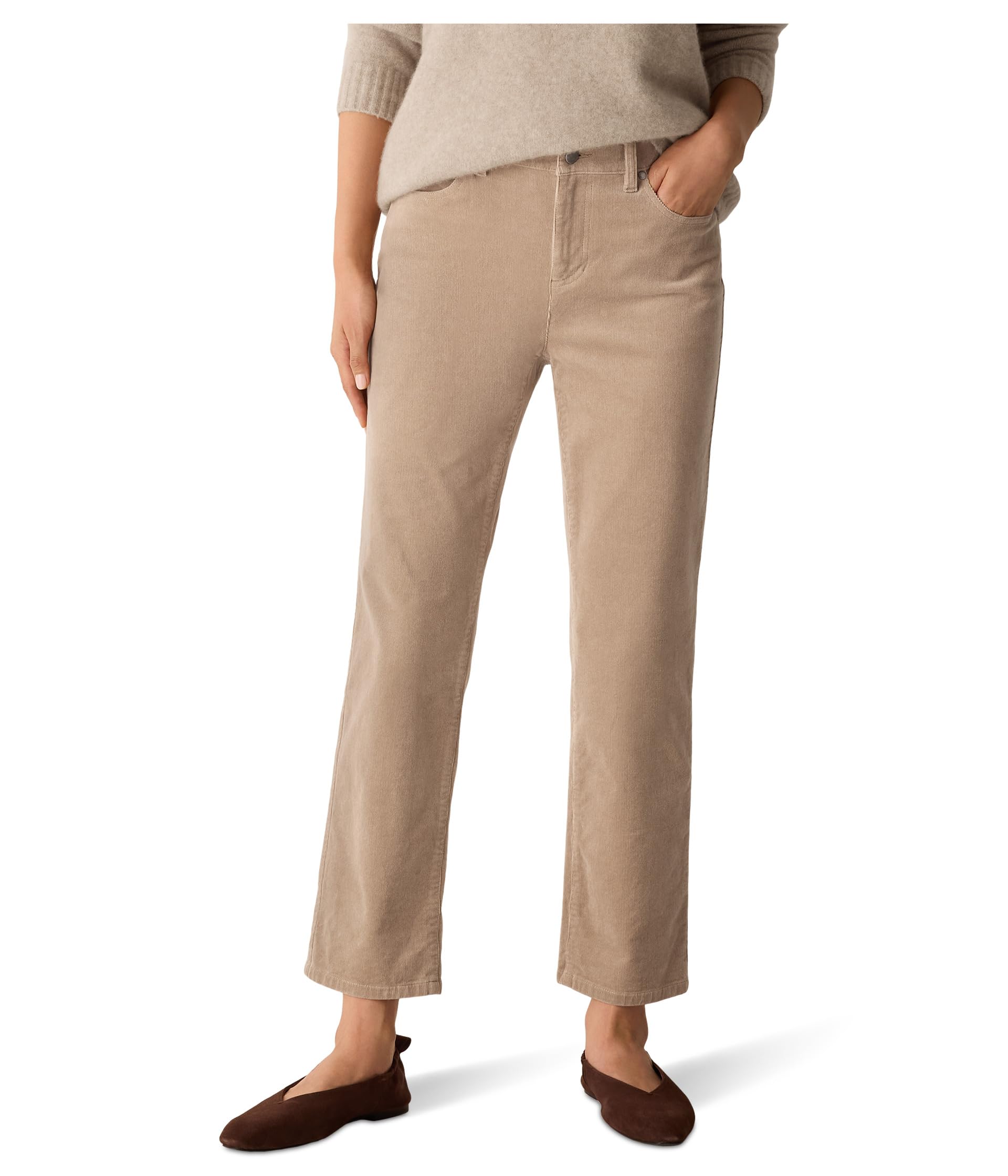 

Брюки Eileen Fisher Organic Cotton Stretch Corduroy High Waisted Straight Ankle Jean, цвет Biscuit