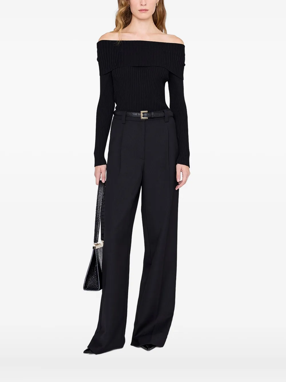 

Свитер Kira в рубчик с открытыми плечами Anine Bing, черный