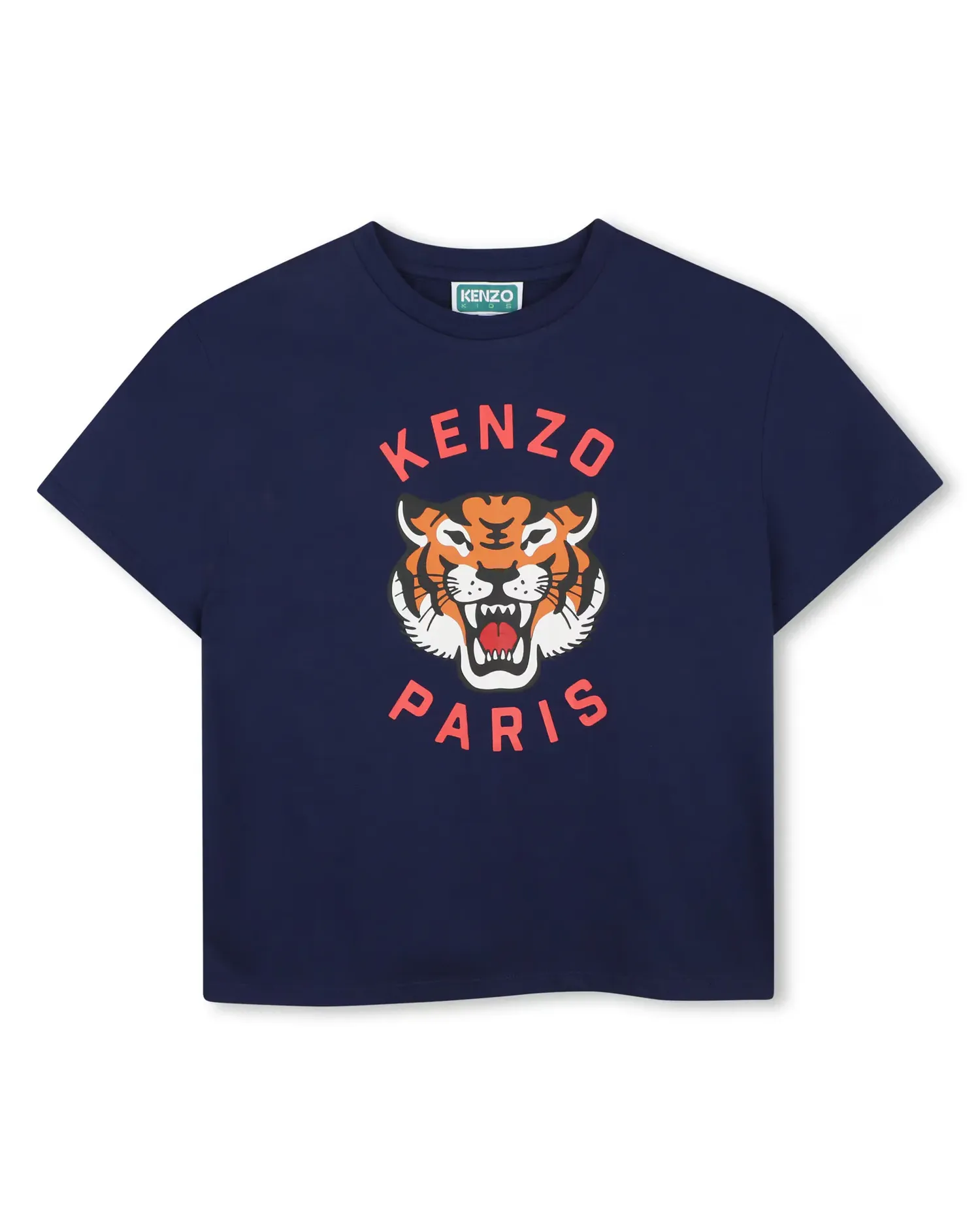 Детская унисекс футболка с французским рукавом с животным принтом из хлопка Kenzo Kids, темно-синий