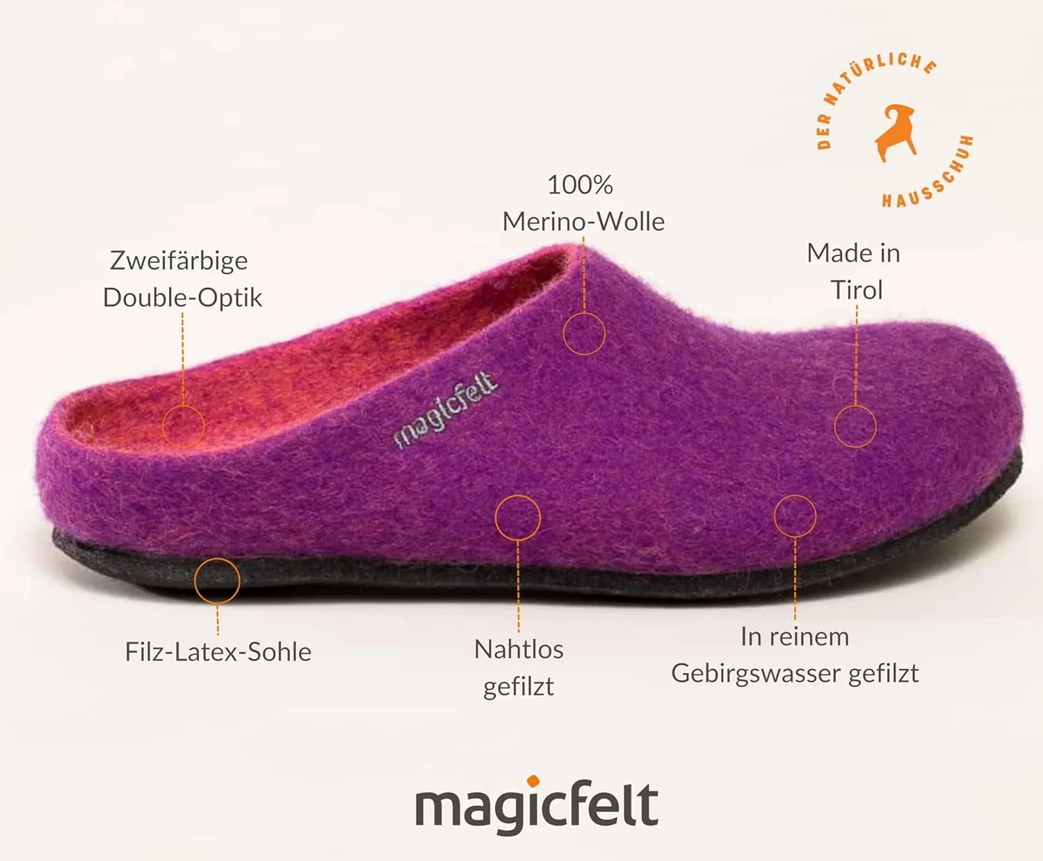 Тапочки MagicFelt AN 709 из чистой натуральной шерсти для мужчин и женщин - нескользящие и анатомической формы, Purple — фото 3