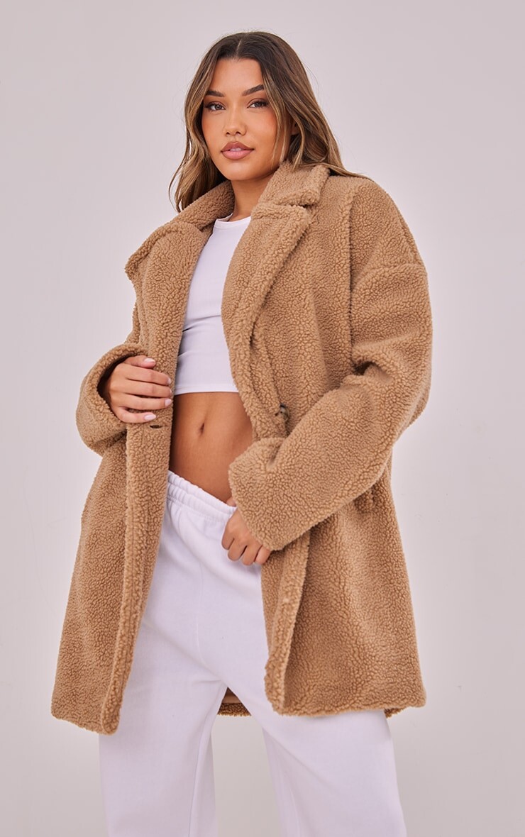 

PrettyLittleThing Пальто миди с заниженными рукавами и лацканами Camel Borg