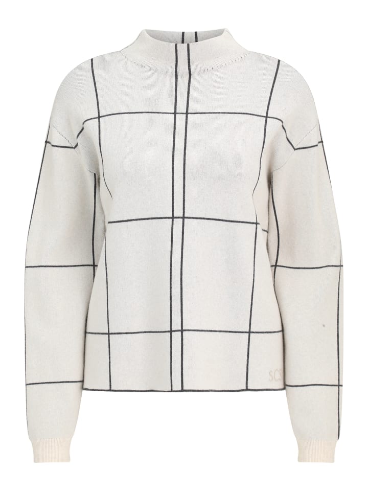 

Клетчатый вязаный свитер в стиле пэчворк бежево-серого цвета Betty Barclay